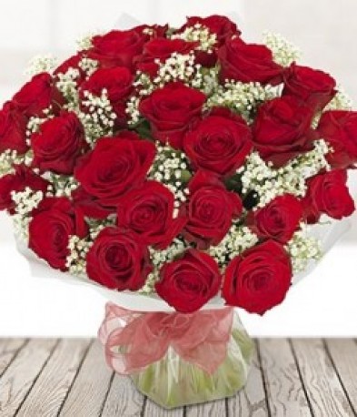 24 Red Roses with Gypsophila