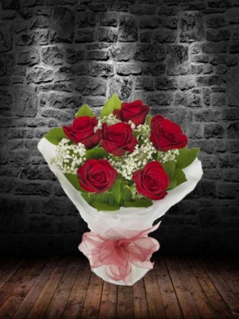 6 Red Roses & Gypsophila