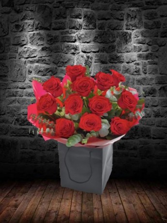 12 Red Roses & Foilage