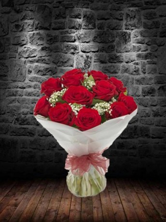 12 Red Roses & Gypsophila