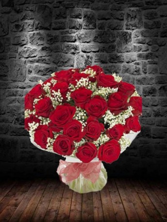 24 Red Roses & Gypsophila