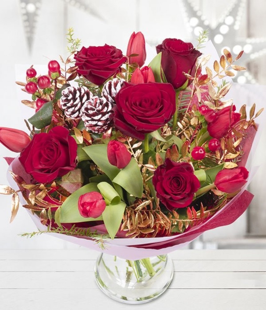 Christmas Tulips & Roses Rosa Florist