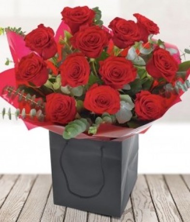 12 Red Roses with Foilage