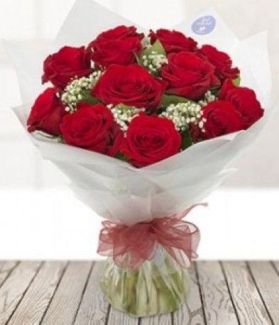 12 Red Roses with Gypsophila